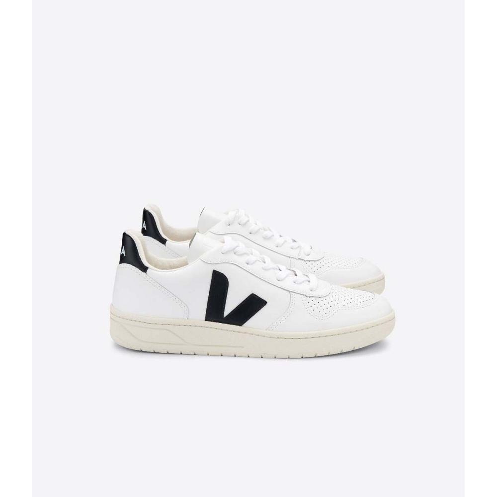 Veja V-10 LEATHER Men\'s Sneakers White/Black | CA 337FDN